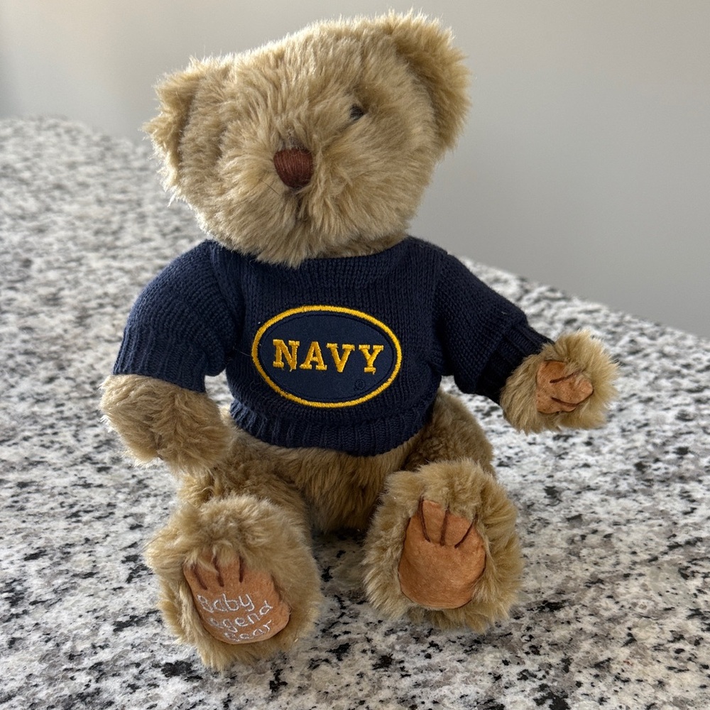 Traditions NAVY Embroidered Sweater Teddy Bear - Tan Plush